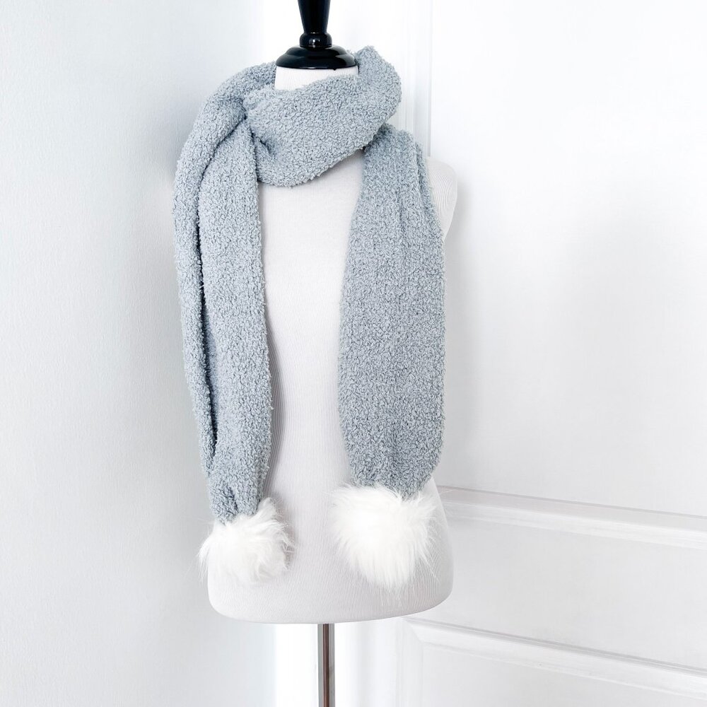 Gilly Hicks Light Grey Soft Scarf with White Pom Poms
